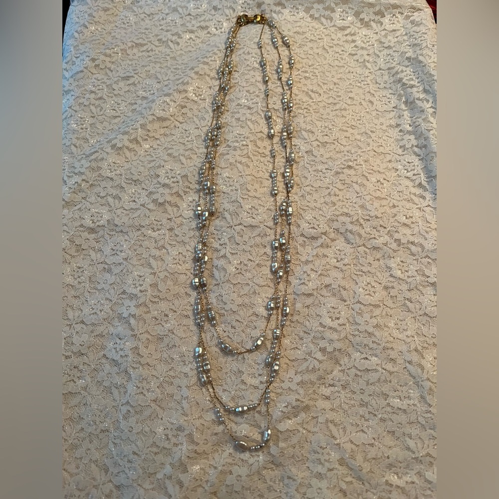 Napier/vintage faux pearl, 3 strands, 30” long